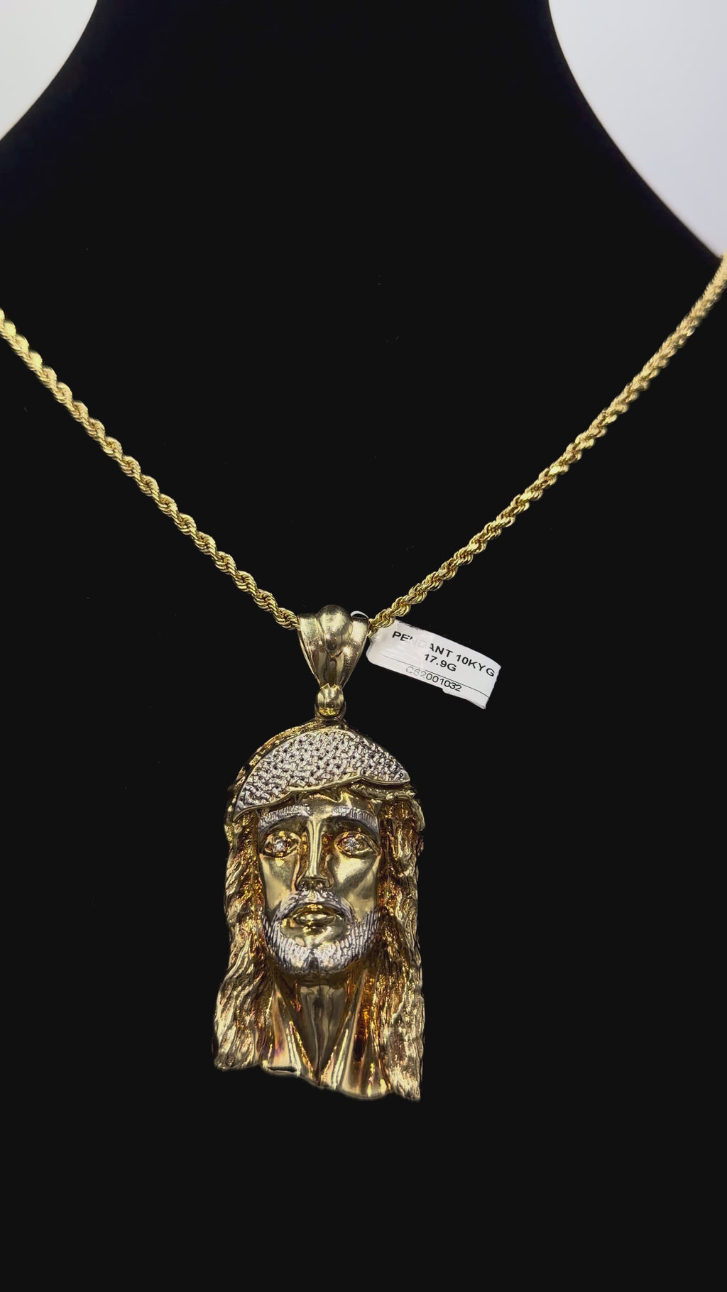 10K Gold Diamond Cut Jesus Head Pendant