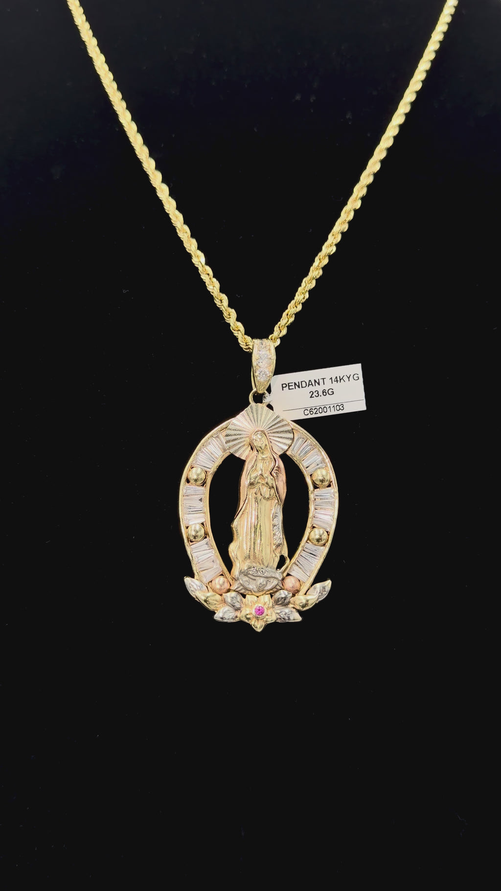 14K Gold Virgin Mary Pendant – Baguettes | DD Pawn Loans