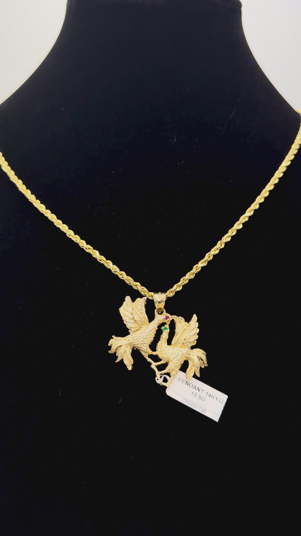 14K Gold Fighting Roosters Pendant