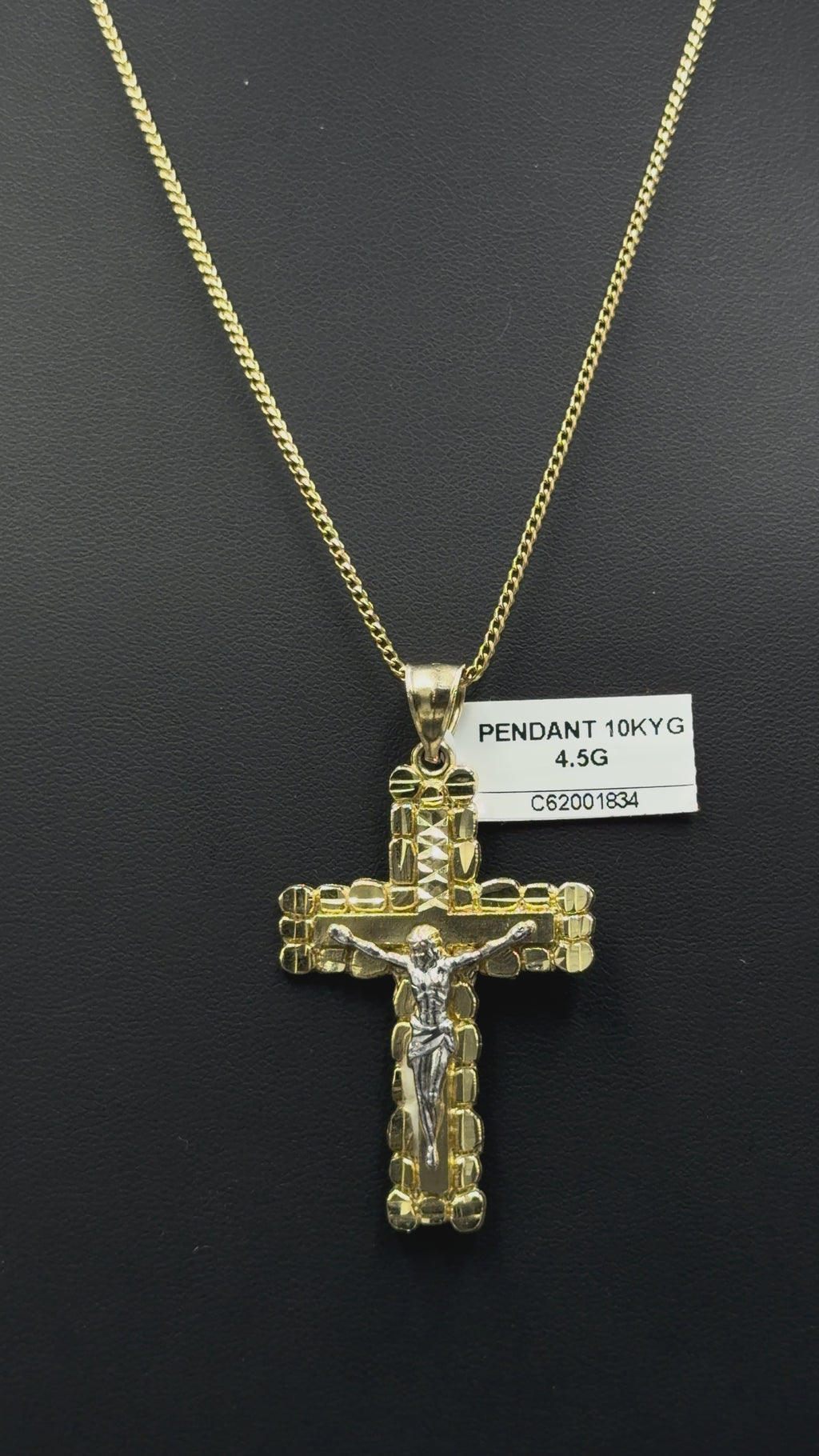 10K Yellow Gold Two-Tone Crucifix Cross Pendant – 4.5 Grams