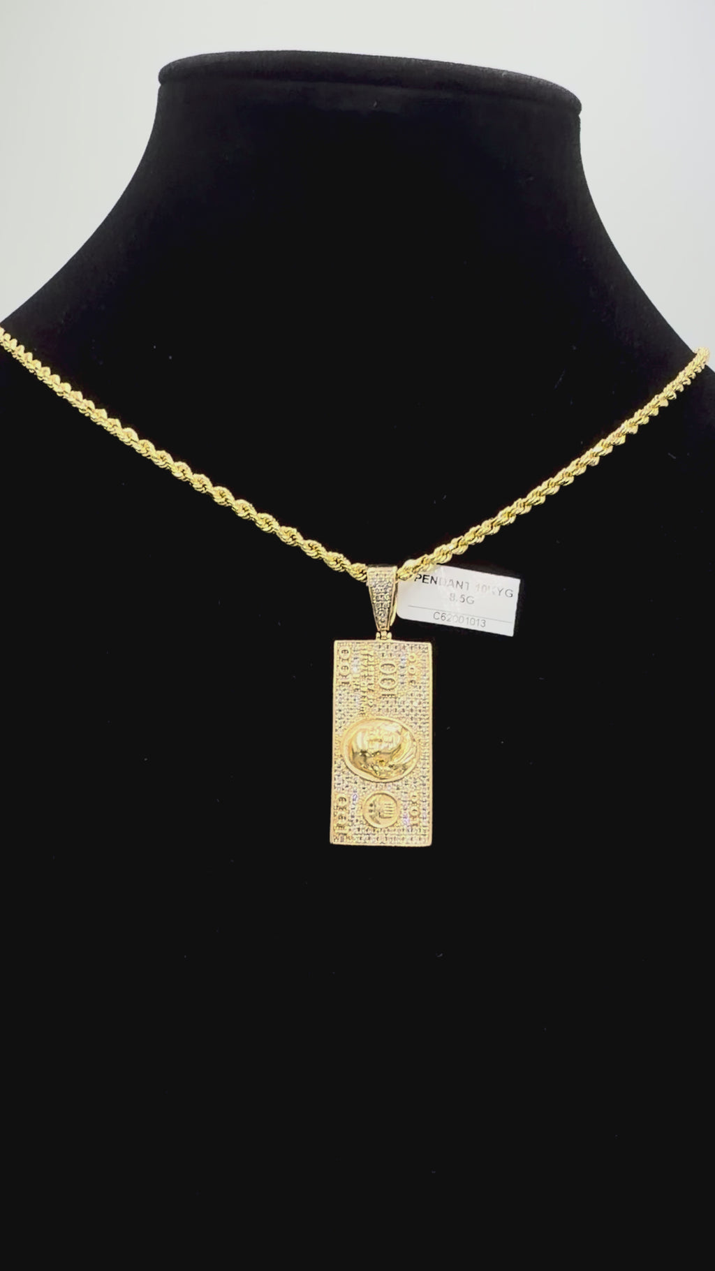 10K Gold $100 Bill Pendant