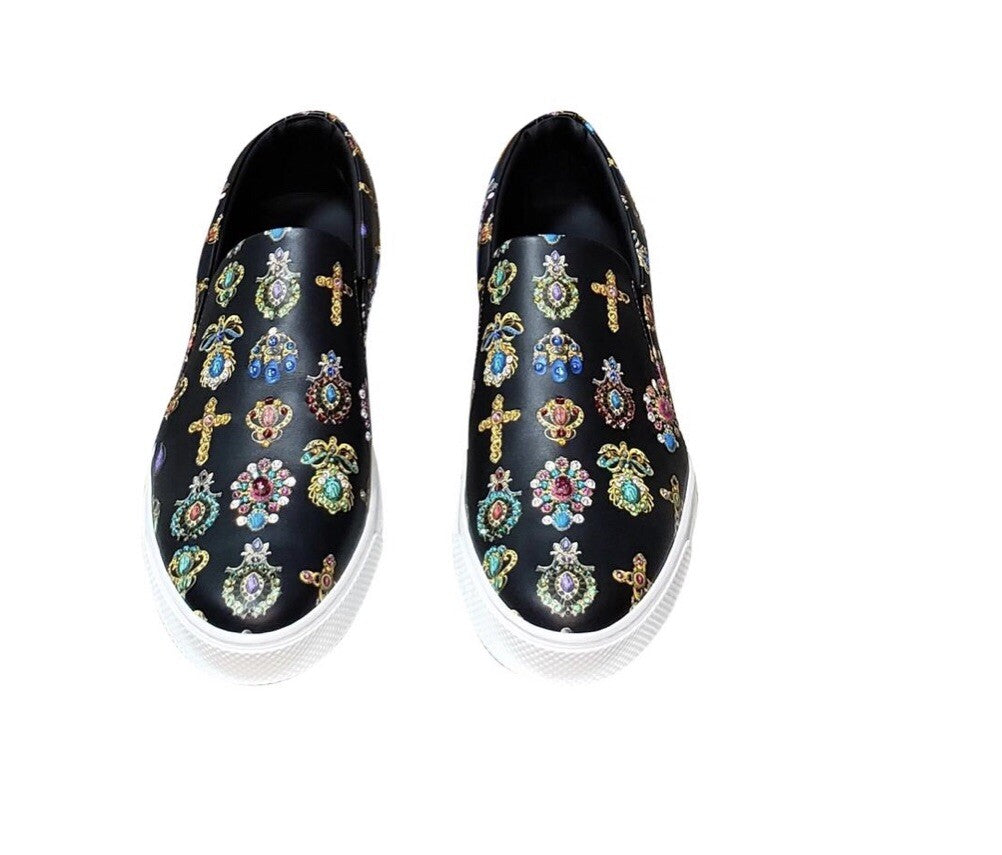 Versace Black Jewelry Print Slip-On