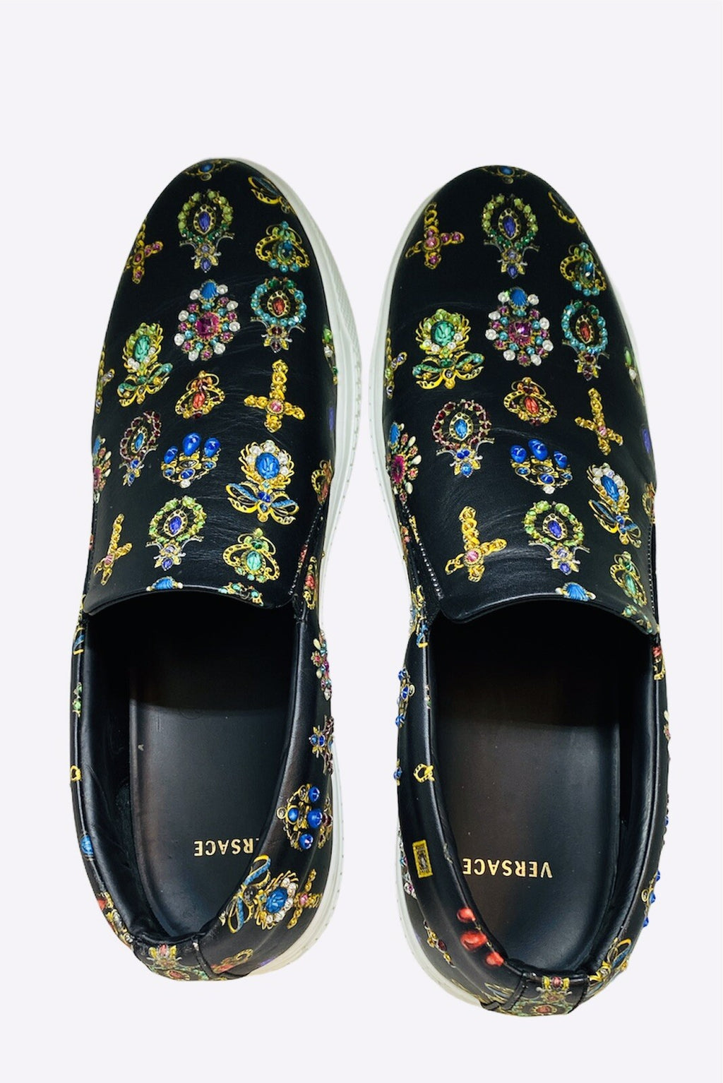 Versace Black Jewelry Print Slip-On