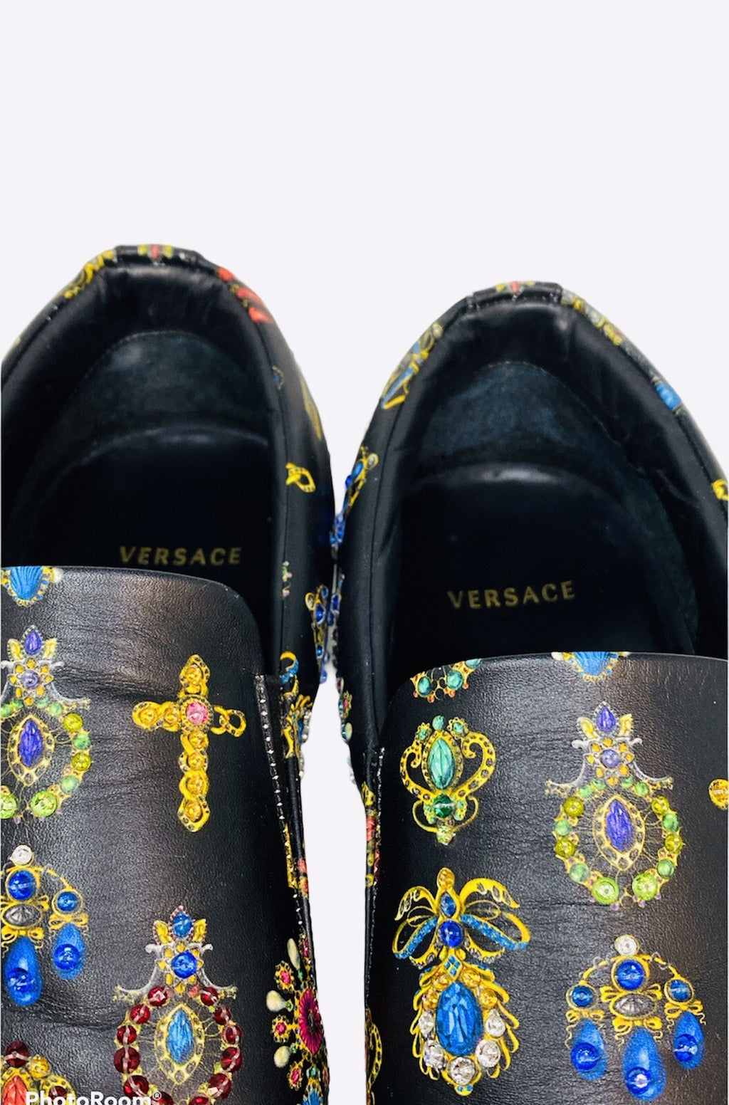 Versace Black Jewelry Print Slip-On