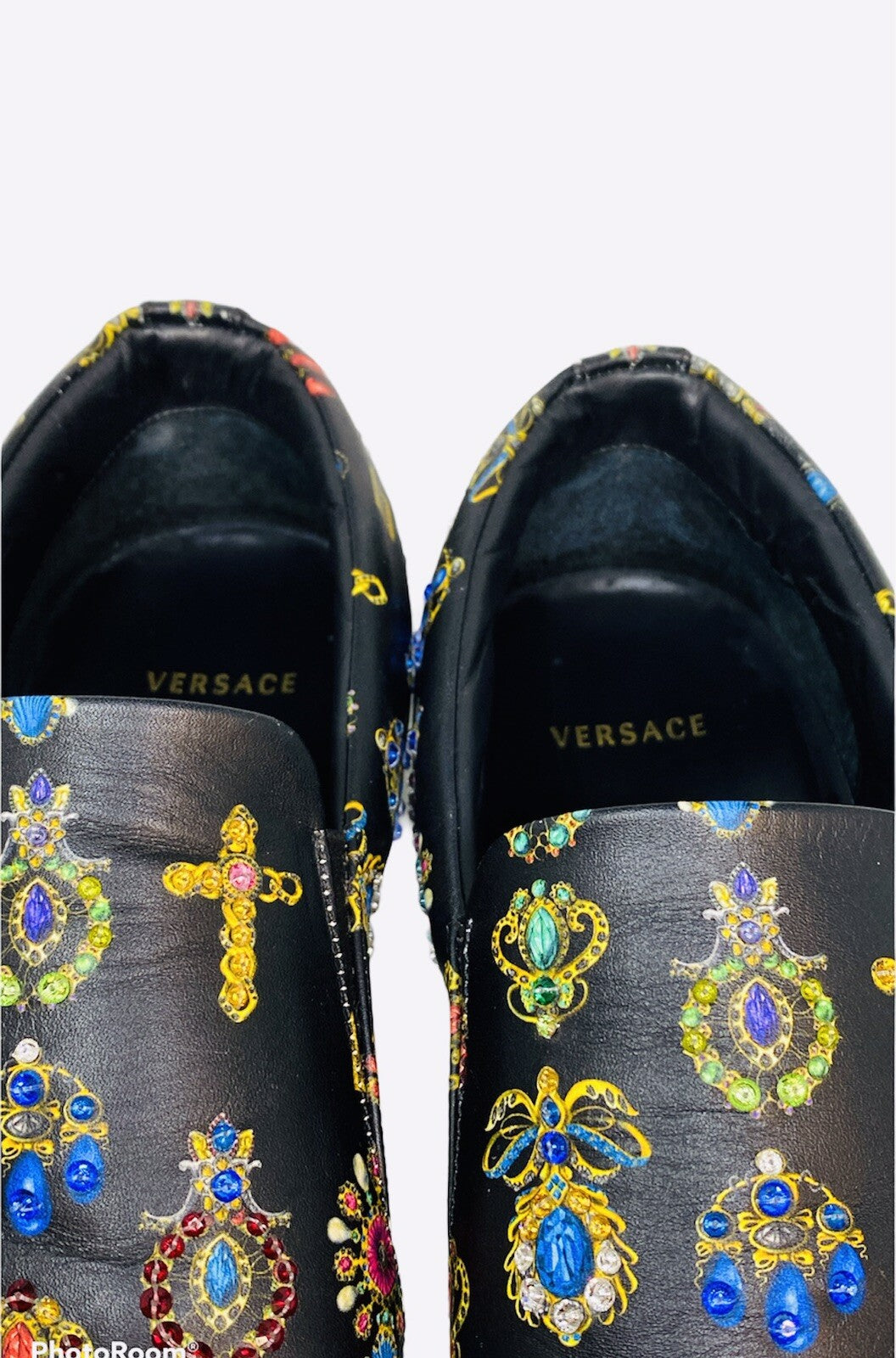 Versace Black Jewelry Print Slip-On