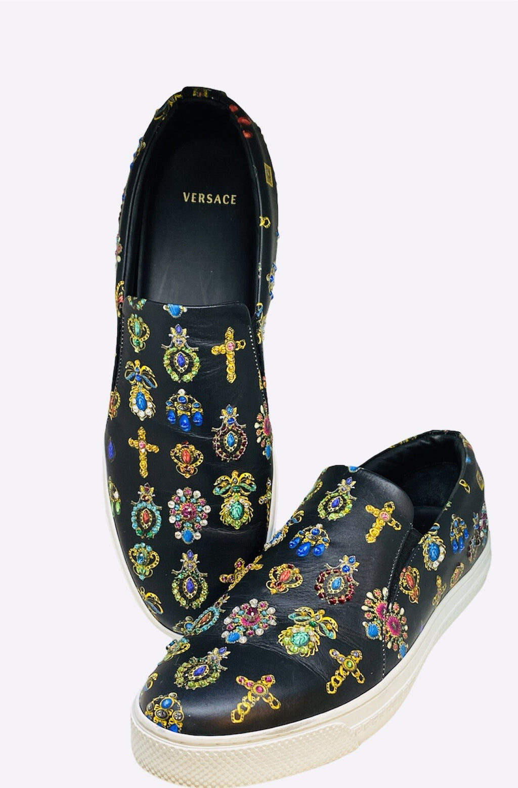 Versace Black Jewelry Print Slip-On