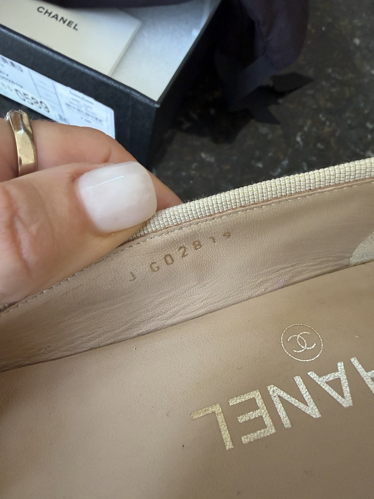 Chanel Beige Black Lambskin Cap